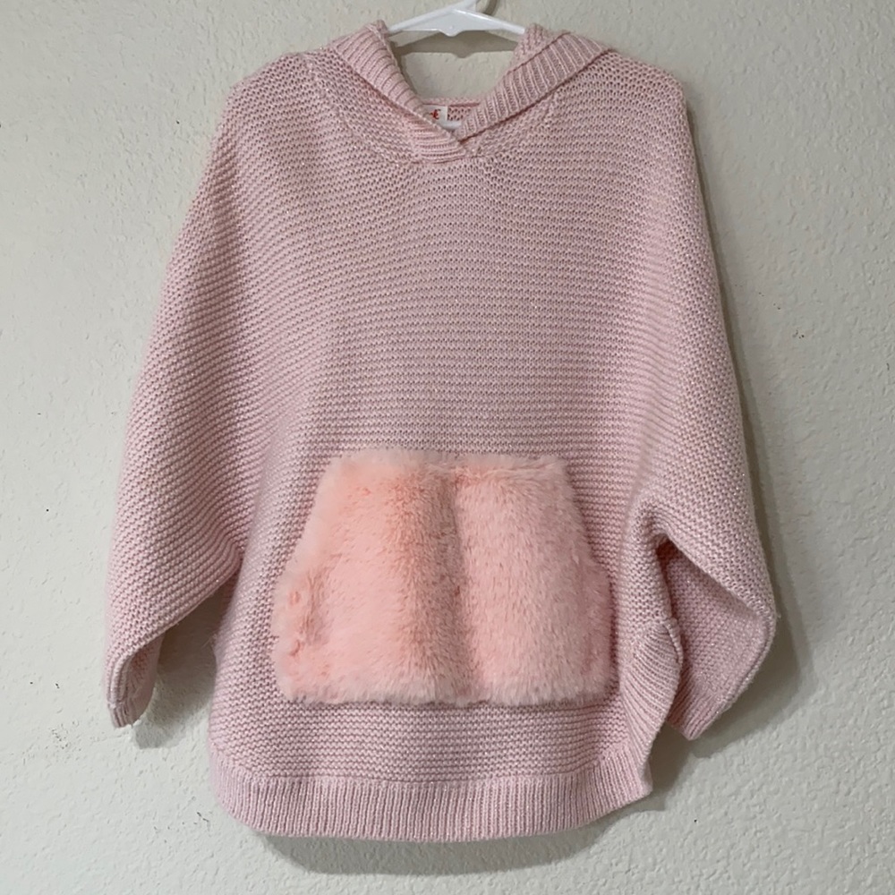 Knit Sweater Poncho with Faux Fur Pocket 4T or 5T